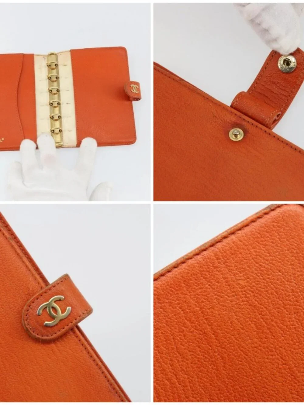 CHANEL Day Planner Cover Leather Orange CC Auth 133201